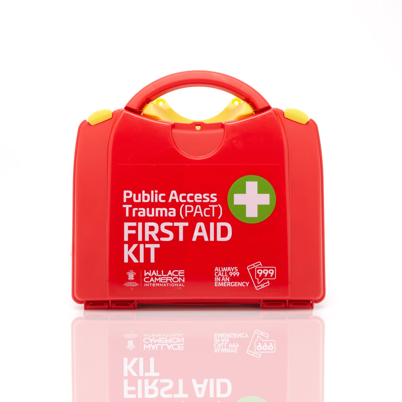 A Public Access Trauma First Aid Kit, also referred to as a PAcT First Aid Kit is a first aid kit which supports the treatment of immediate, life threatening injuries such as a severe or catastrophic bleed, and those who are unresponsive with absent or abnormal breathing.