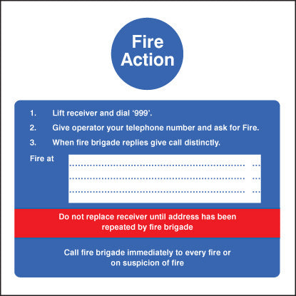 Fire Action Sign Hotel  Self Adhesive Vinyl 200 x 200mm (Each)