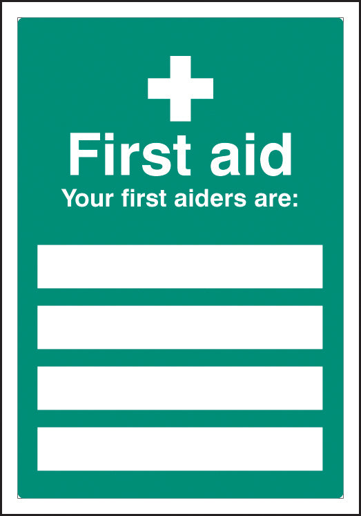 First Aiders Are Adapt-a-Sign 3mm PVC with Clear PVC Cover 215 x 310mm