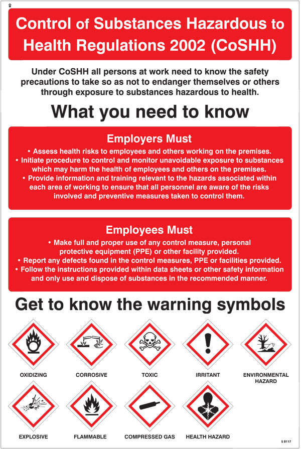 Control Substances Hazardous to Health Poster Rigid Plastic 400 x 600mm (Each)