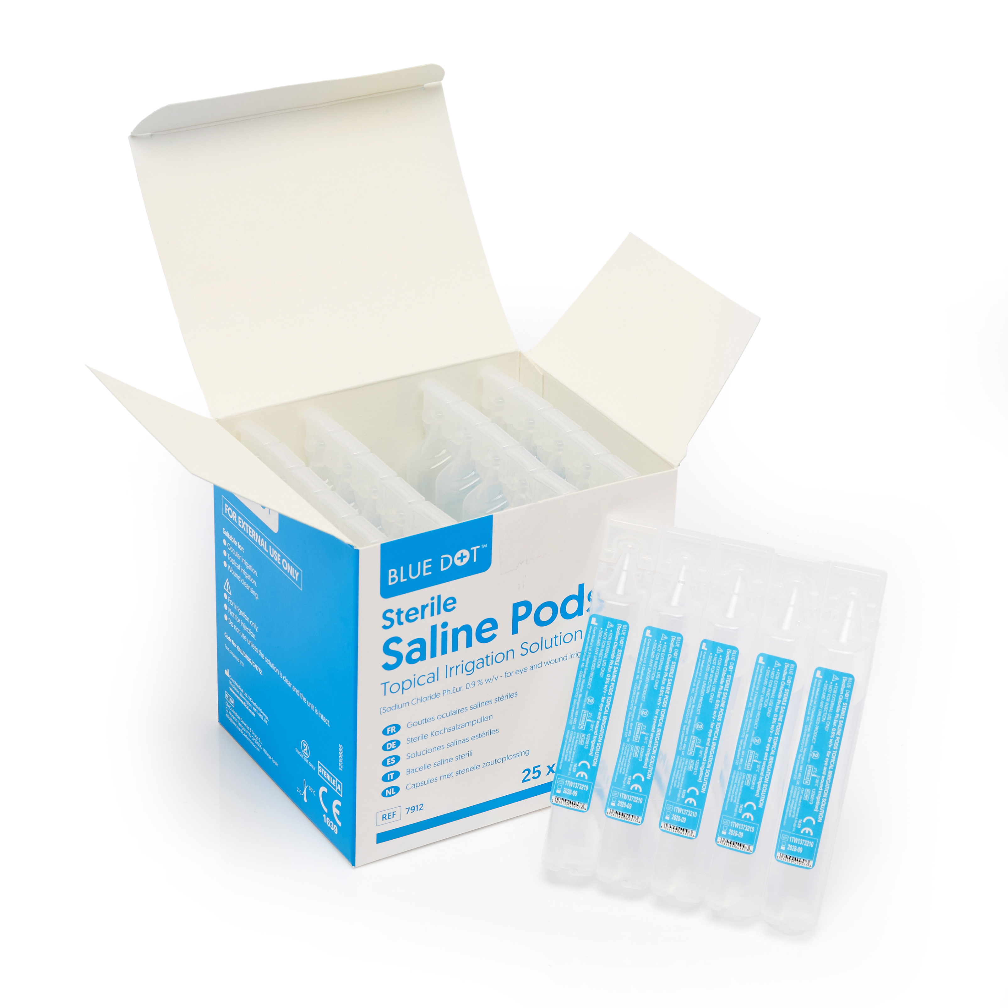 A box of saline eye wash pods